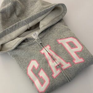 GAP Kids Light Gray Hoodie with Pink Accents